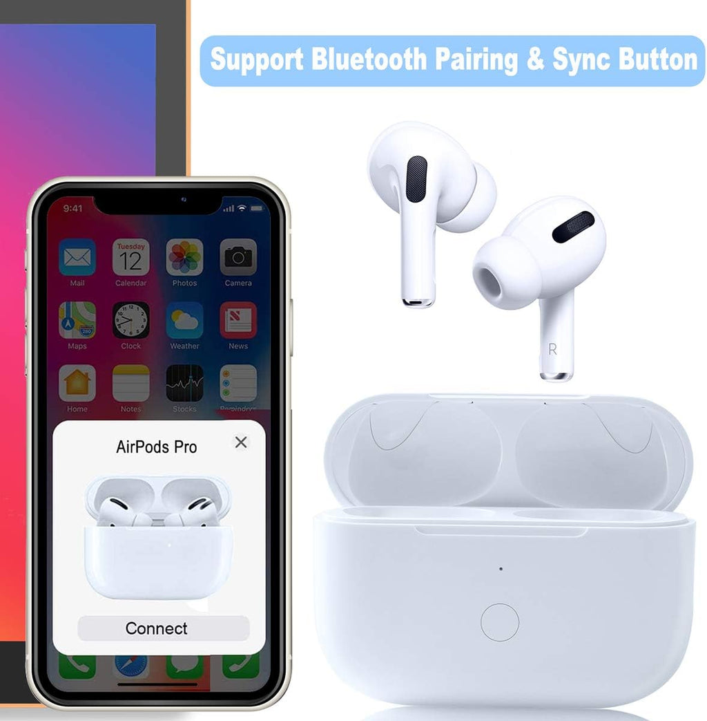 Wireless Charging Case Replacement Compatible with AirPod Pro 2nd & 1st Generation, Air Pod Pro 2 1 Charger Case with Bluetooth Pairing Sync Button,White