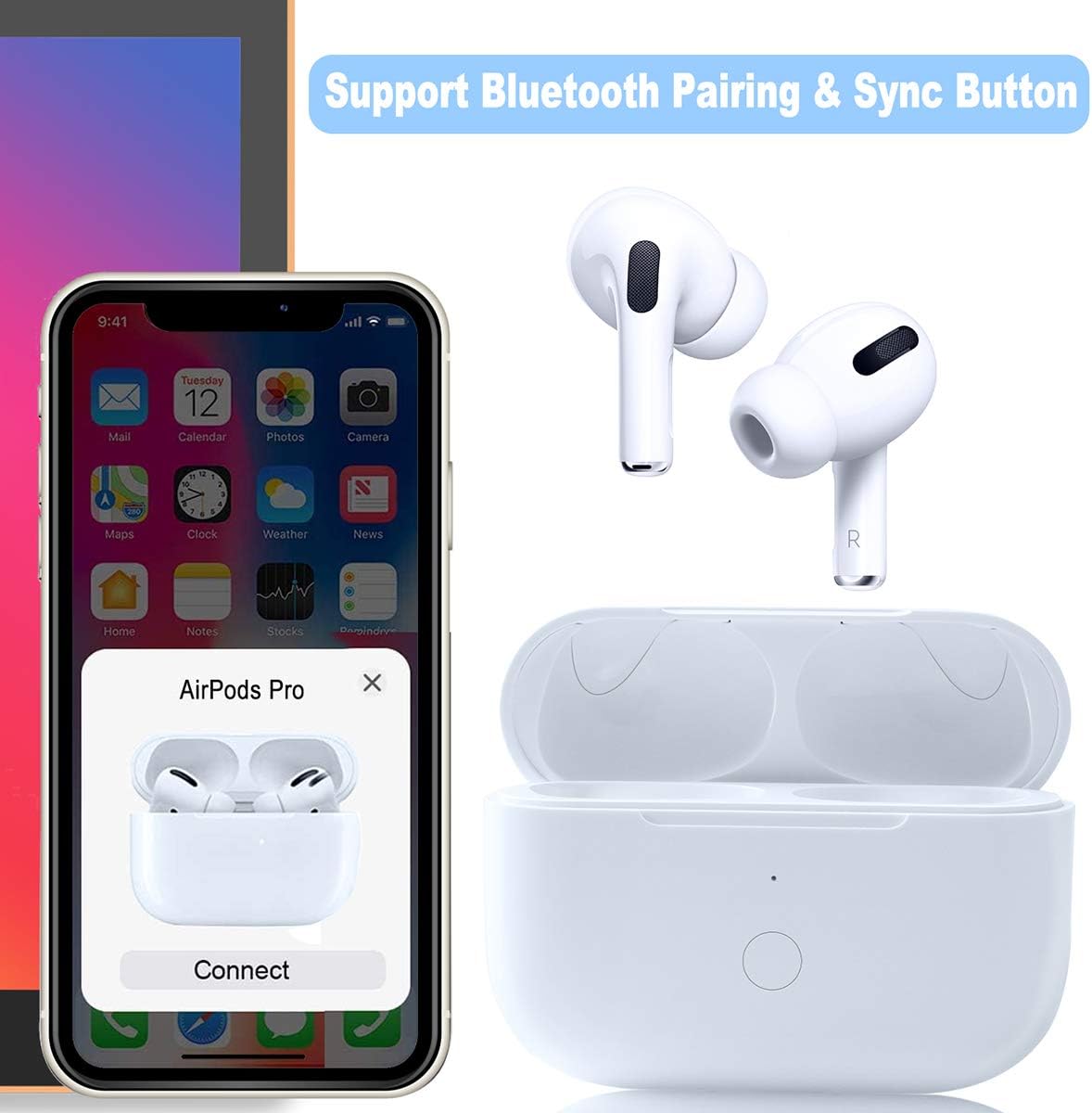 Wireless Charging Case Replacement Compatible with AirPod Pro 2nd & 1st Generation, Air Pod Pro 2 1 Charger Case with Bluetooth Pairing Sync Button,White